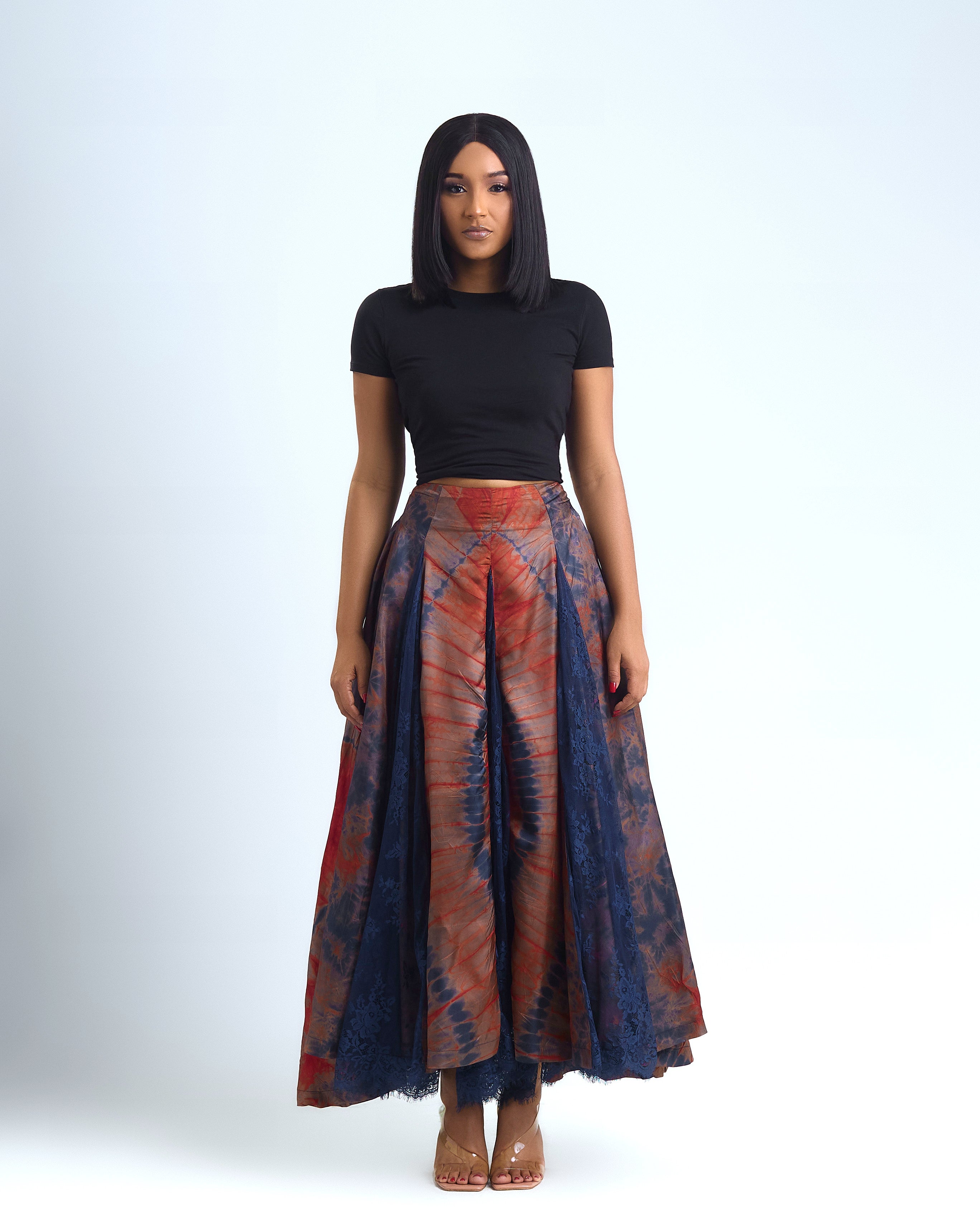 KELLY SKIRT IN BLUE AND RED ADIRE